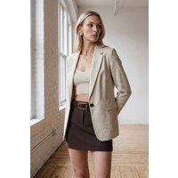 Dilvin Women's Woven Blazer Jacket With Shawl Collar in Medium Beige