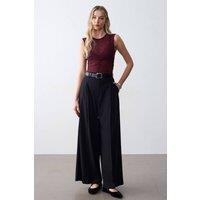 Dilvin Women's High-Waist Wide-Leg Crepe Trousers in Black | Size: Small