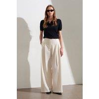 Dilvin Women's High-Waist Wide-Leg Crepe Trousers in Cream | Size: Small