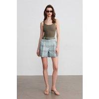 Dilvin Women's High-Waist Plaid Tailored Shorts With Belt | Size: Large
