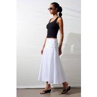 Dilvin Women's High-Waist A-Line Midi Skirt in White | Size: Medium