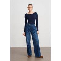 Dilvin Women's High Waist Wide Leg Cotton Denim Jeans in Mid Blue | Size: Small