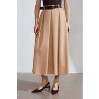 Dilvin Women's High-Waist Midi Straight Crepe Skirt in Beige | Size: Medium