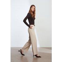 Dilvin Women's Mid-Waist Wide-Leg Crepe Trousers in Stone | Size: Medium