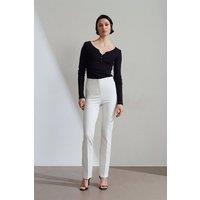 Dilvin Women's High-Waist Striped Pleated Flare Pants in White | Size: Medium