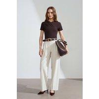 Dilvin Women's Belted Wide-leg Palazzo Trousers in Cream | Size: Medium