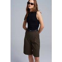 Dilvin Women's High-Waist Wide-Leg Tailored Shorts in Olive | Size: Medium
