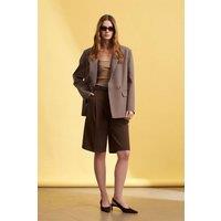 Dilvin Women's High-Waist Wide-Leg Tailored Shorts in Brown | Size: Medium