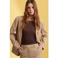 Dilvin Women's Striped Crepe Blazer With Shawl Collar in Beige | Size: Medium