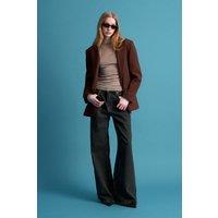 Dilvin Women's Oversized Long Crepe Blazer Jacket in Chocolate | Size: Medium