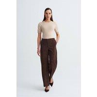 Dilvin Women's High-Waist Wide-Leg Faux Suede Trousers in Chocolate | Size: Medium