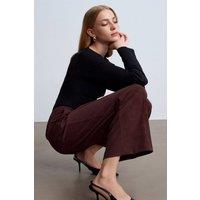 Dilvin Women's High-Waist Wide-Leg Faux Suede Trousers in Dark Brown | Size: Large