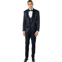 XPOSED Men's LOUIS - 3 Piece Damask Jacquard Print Tuxedo Wedding Suit in Black | Size: 46R