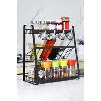 Living and Home 3-Tier Kitchen Freestanding Spice Rack Kitchen Utensils Storage Shelf Holder Organizer in Black