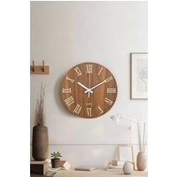 Living and Home 12-Inch Modern Roman Numeral Wood Grain Silent Luminous Wall Clock in Brown
