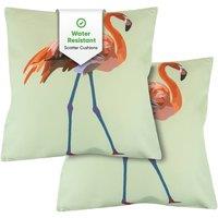 Gardenwize Pack of 2 Solo Flamingo Scatter Cushions in Pale Green