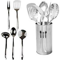 BARGAINS-GALORE 6pc Kitchen Utensil Set Stainless Steel Spoons Turner Spatula Ladle in Metallic Silver