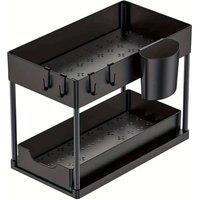 NESTLUNE Under Sink Storage Organiser Shelf Spice Rack Pull Out Drawer in Black | Size: 100 cm