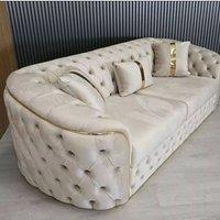 Stratus Interiors Ambassador Sofa Chesterfield Toronto Gold Trim Velvet No Frill Design in Cream