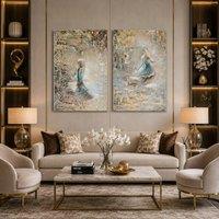 Mafett Abstract Dancing Figures Wall Art Print Set of 2 in Gold | Size: W24 x H32