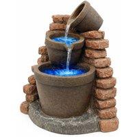Gardenwize Solar Corner Brick Wall Water Feature With Battery Back Up in Brown