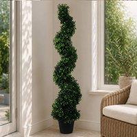 Leaf 120cm Artificial Natural Boxwood Spiral Topiary Premium in Green
