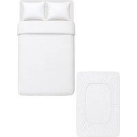 Pamposh White Egyptian Cotton Duvet Cover Set With Matching Fitted Sheet | Size: Double