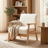 HOMCOM Accent Chair with Wood Frame Wide Seat Sherpa Fleece Armchair Cream in White