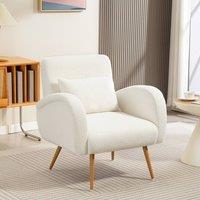 HOMCOM Teddy Fleece Upholstered Accent Chair with Metal Legs, Cream White | Size: Armchair