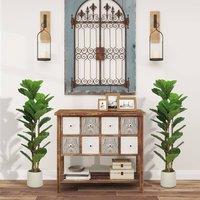 HOMCOM 120cm 2 PCs Artificial Fiddle Leaf Fig Trese with Solid Wood Trunks in Green