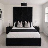 Stratus Interiors Ceasar Arrow Panel Upholstered Bed with Tall Headboard - Non Storage in Black | Size: Single