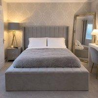 Stratus Interiors Lined Ambassador Wingback Platform Bed with Optional Gas Lift Storage in Grey | Size: Single