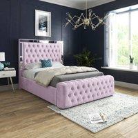 Stratus Interiors Winchester Button-Tufted Mirror Border Bed Frame - Ottoman Storage in Pink | Size: Double
