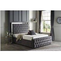 Stratus Interiors Winchester Button-Tufted Mirror Border Bed Frame - Ottoman Storage in Grey | Size: King