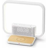BluCore 5-in-1 Bedside Companion Lamp with Speaker, Clock Display in White