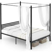 Costway Double Size Canopy Bed Frame 200x140cm Metal Platform Bed w/ Headboard in Black | Size: 200x140 cm