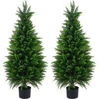 Costway 2PCS 120cm Artificial Cedar Cypress Trees Faux Topiary Bushes Plants in Green