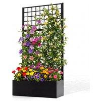 Costway Raised Garden Bed w/Trellis Metal Planter Box w/Drainage Holes in Black