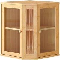 Ventryn 2-Tier Bamboo Kitchen Corner Bread Bin Double Door in Beige