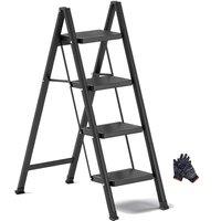 Ventryn 4 Step Household Office Ladder Folding Step Ladder Portable Step Stool in Black