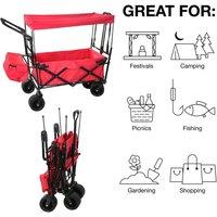 NESTLUNE Push Pull Wagon Trolley Foldable Cart Canopy Top Festival Camping in Red