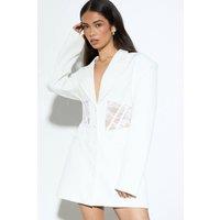 MissPap Women's Lace Inserted Corset Blazer Dress in Ivory | Size: 12