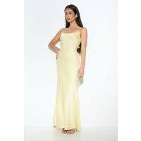 MissPap Women's Premium Satin Bow Back Detail Bridesmaids Dress in Lemon | Size: 8