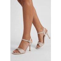 Wallis Women's Wide Fit Sally Faux Leather Soft Twist Front High Stiletto Heel Sandals in Beige | Size: 7