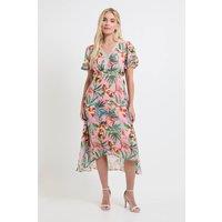 Wallis Women's Petite Floral Chiffon Sequin Insert Midi Dress in Pink | Size: 12