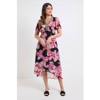 Wallis Women's Floral Chiffon Sequin Insert Midi Dress in Black | Size: 18
