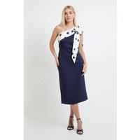 Wallis Women's Petite Occasion Scuba Corsage One Shoulder Midi Dress in Navy | Size: 12