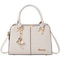 MODISHION Women's Elegant Lychee Grain Top Handbag with Cute Pendants in White