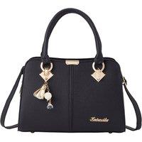 MODISHION Women's Elegant Lychee Grain Top Handbag with Cute Pendants in Black