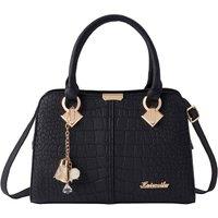 MODISHION Women's Fashion PU Crocodile Pattern Handbag with Crossbody Strap in Black